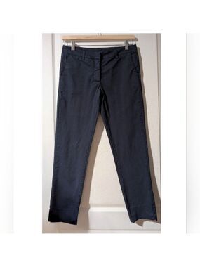 Amina Rubinacci | Navy Blue Cotton Stretch Slim Cigarette Pants
